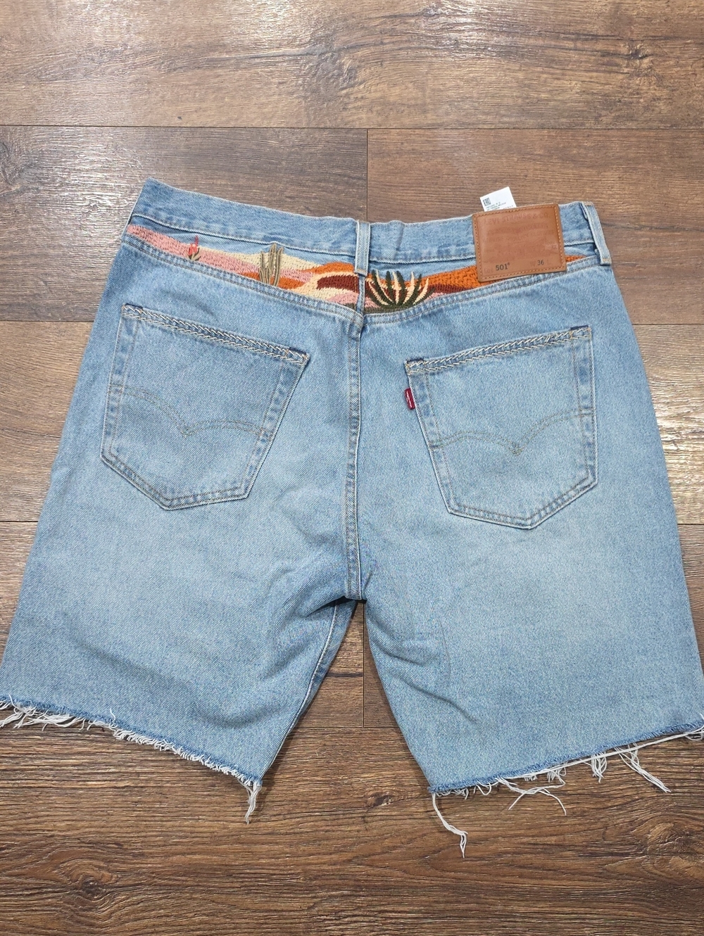 Levi's Light Blue Denim Cutoff Shorts with Desert Embroidery Waistband